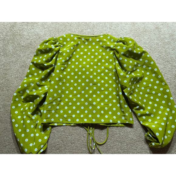 LEVIS Shirt‎ Womens XS Green Embry Tie Peasant Top Blouse Flowers - Picture 2 of 4